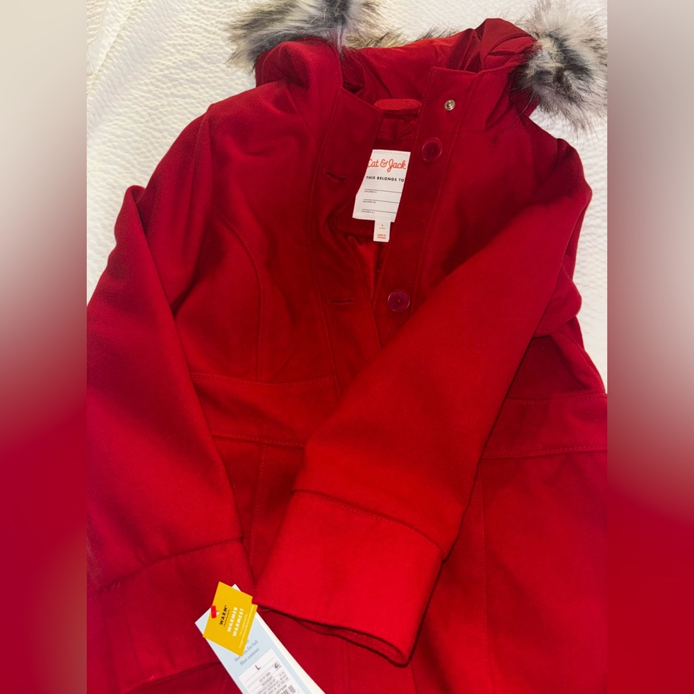Girls faux fur red coat